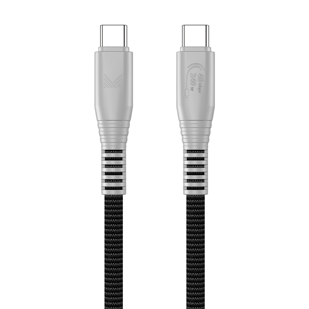 Monocozzi ESSENTIALS | USB-C To C 240W Thunderbolt 4 Braided Sync & Charge Cable 1.2M - Charcoal