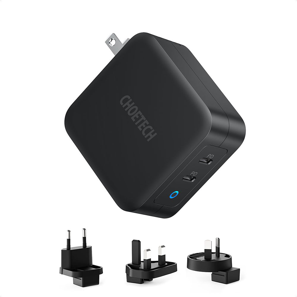 Choetech PD100W GaN Dual USB-C Wall Charger with C to C Cable (Black)