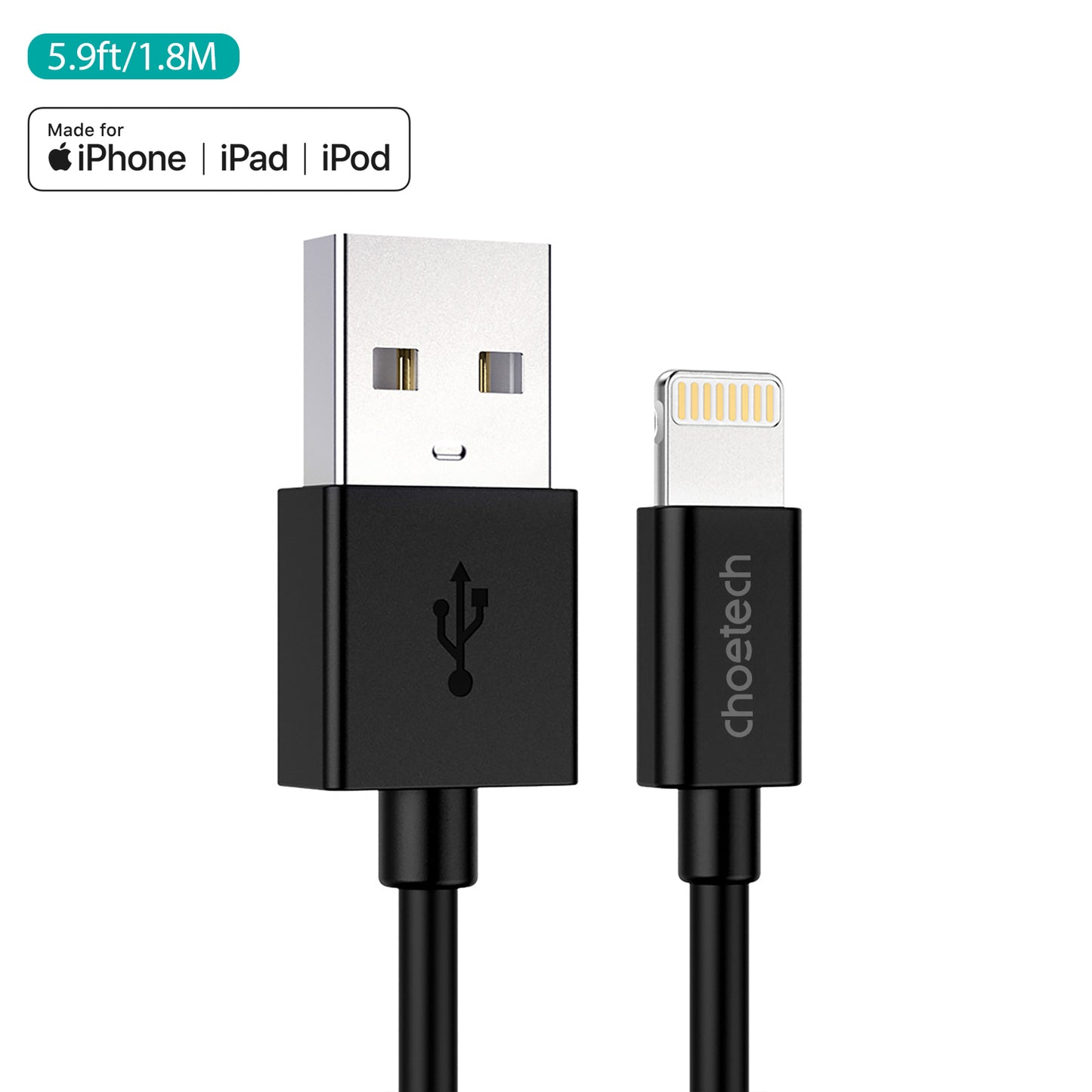 Choetech 1.8m MFI USB-A to Lightning Cable (Black)