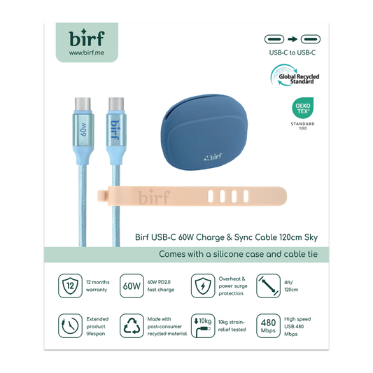 Birf Cable USB-C 60W Charge & Sync 120cm Sky