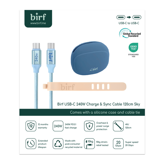 Birf Cable USB-C 240W Charge & Sync 120cm Sky