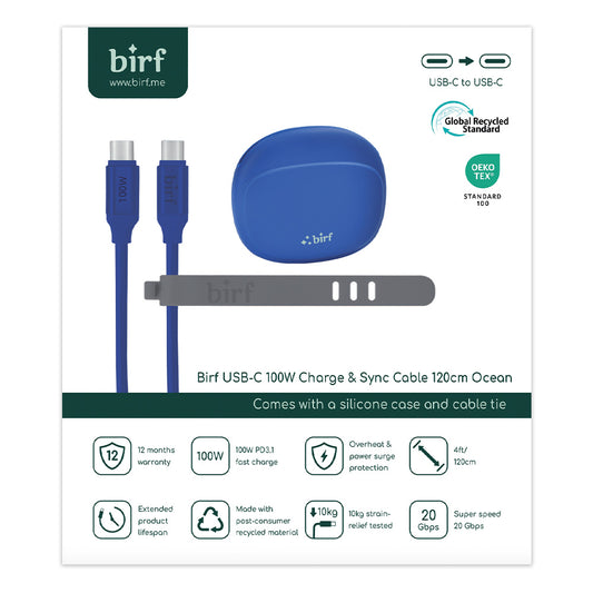 Birf Cable USB-C to C 100W Charge & Sync 120cm Ocean