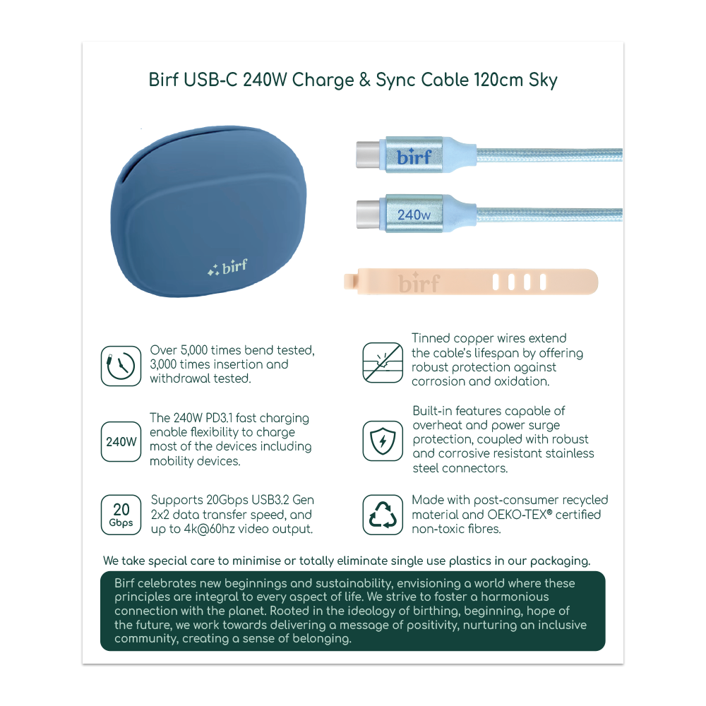 Birf Cable USB-C 240W Charge & Sync 120cm Sky