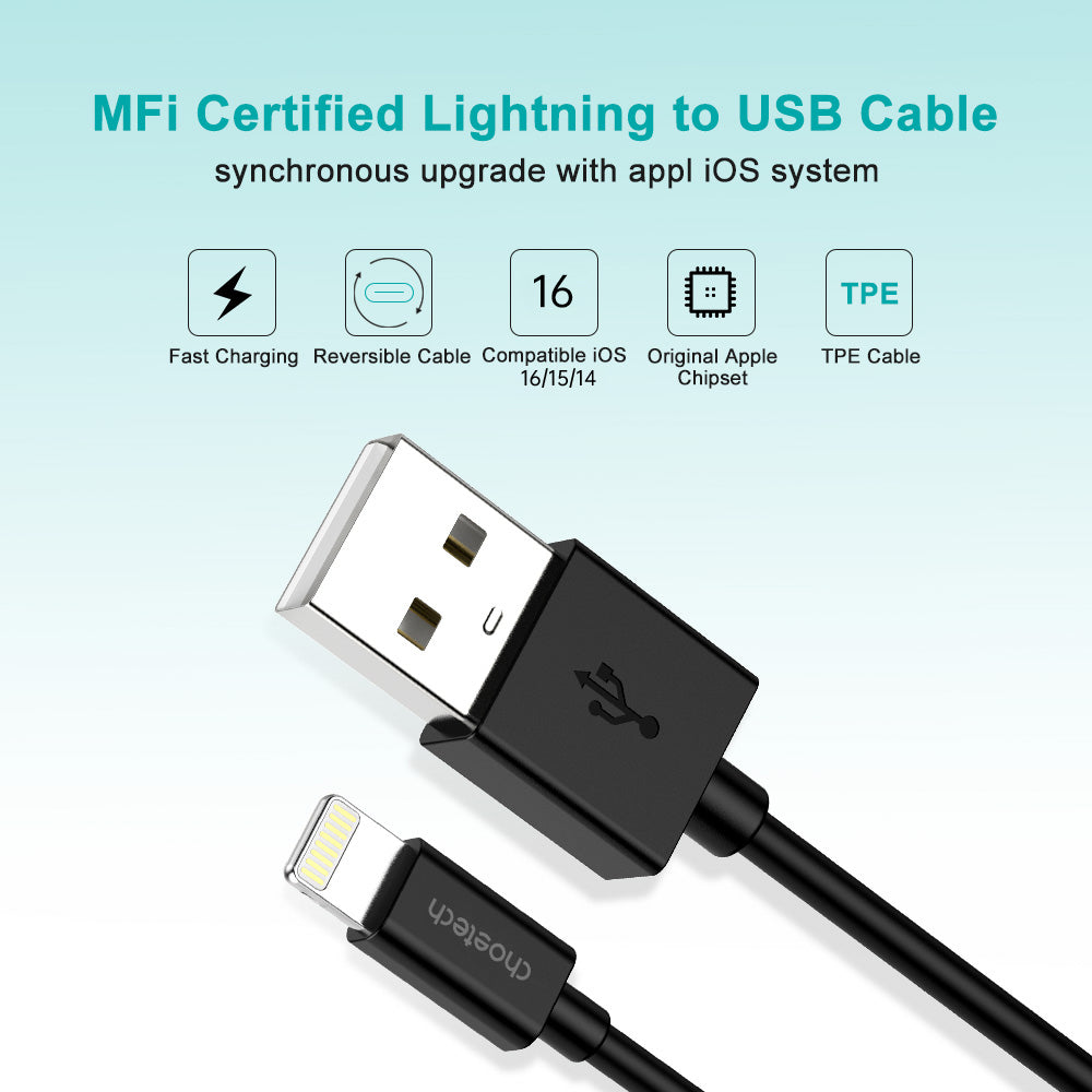 Choetech 1.8m MFI USB-A to Lightning Cable (Black)