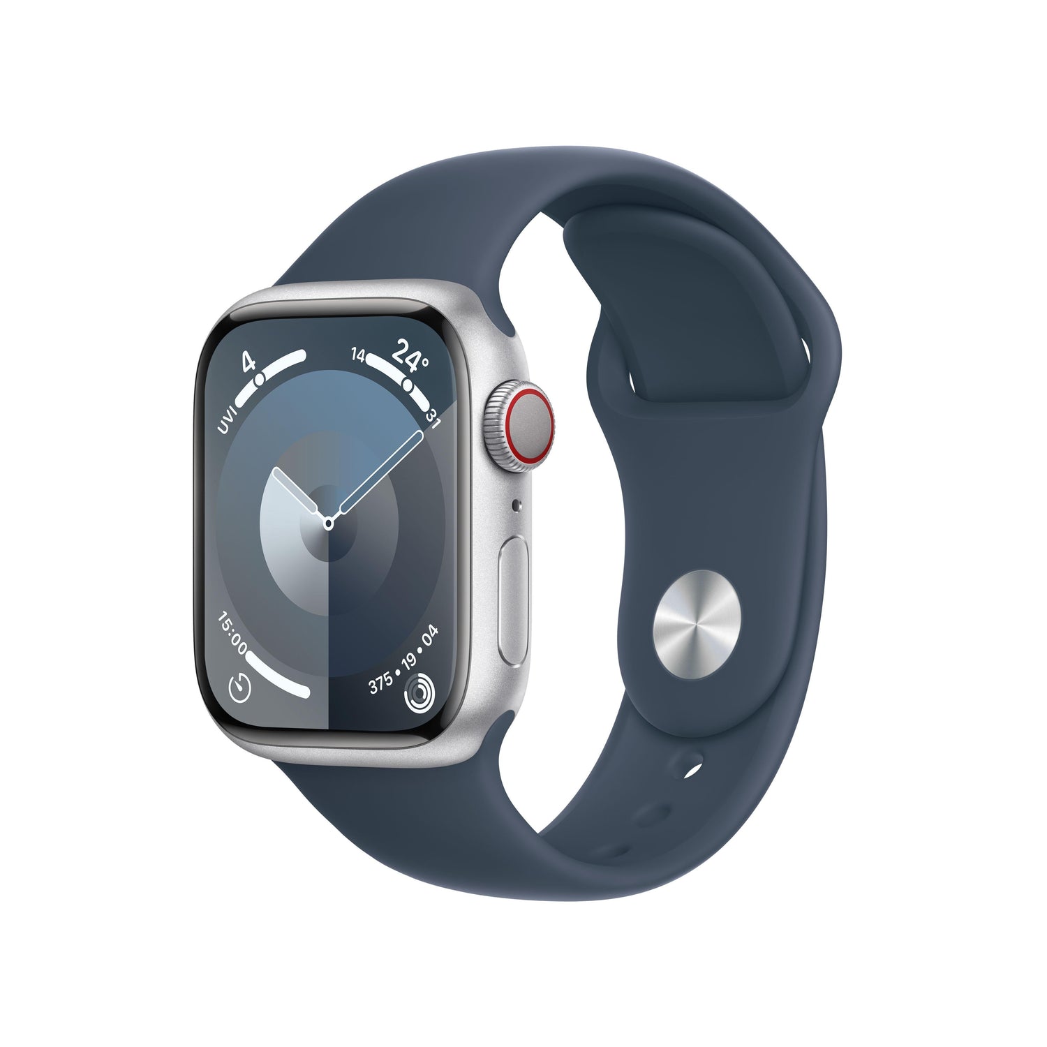 Apple Watch Series 9 GPS + Cellular 41mm Silver Alum Case w/ Storm Blue Sport Band - S/M