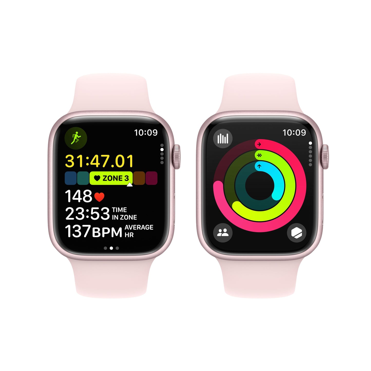 Apple Watch Series 9 GPS + Cellular 45mm Pink Alum Case w/ Light Pink Sport Band - S/M