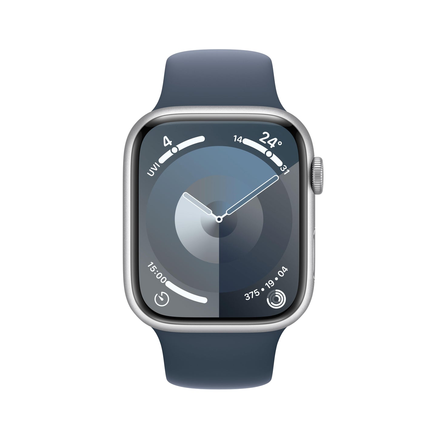 Apple Watch Series 9 GPS + Cellular 45mm Silver Alum Case w/ Storm Blue Sport Band - S/M