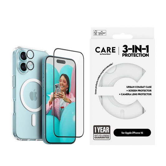 CARE by PanzerGlass® Flagship 3-in-1 Bundle for iPhone 16