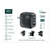 Birf Eco Mini 70W GAN Ultra Compact Travel Charger for phone tablet laptop camera watch