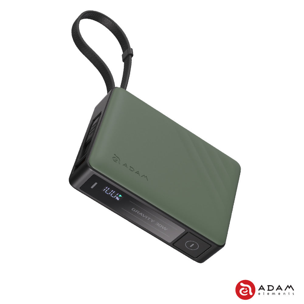 Adam Element GRAVITY 30W Fast Charging Power Bank with Built-In Cable (Green)