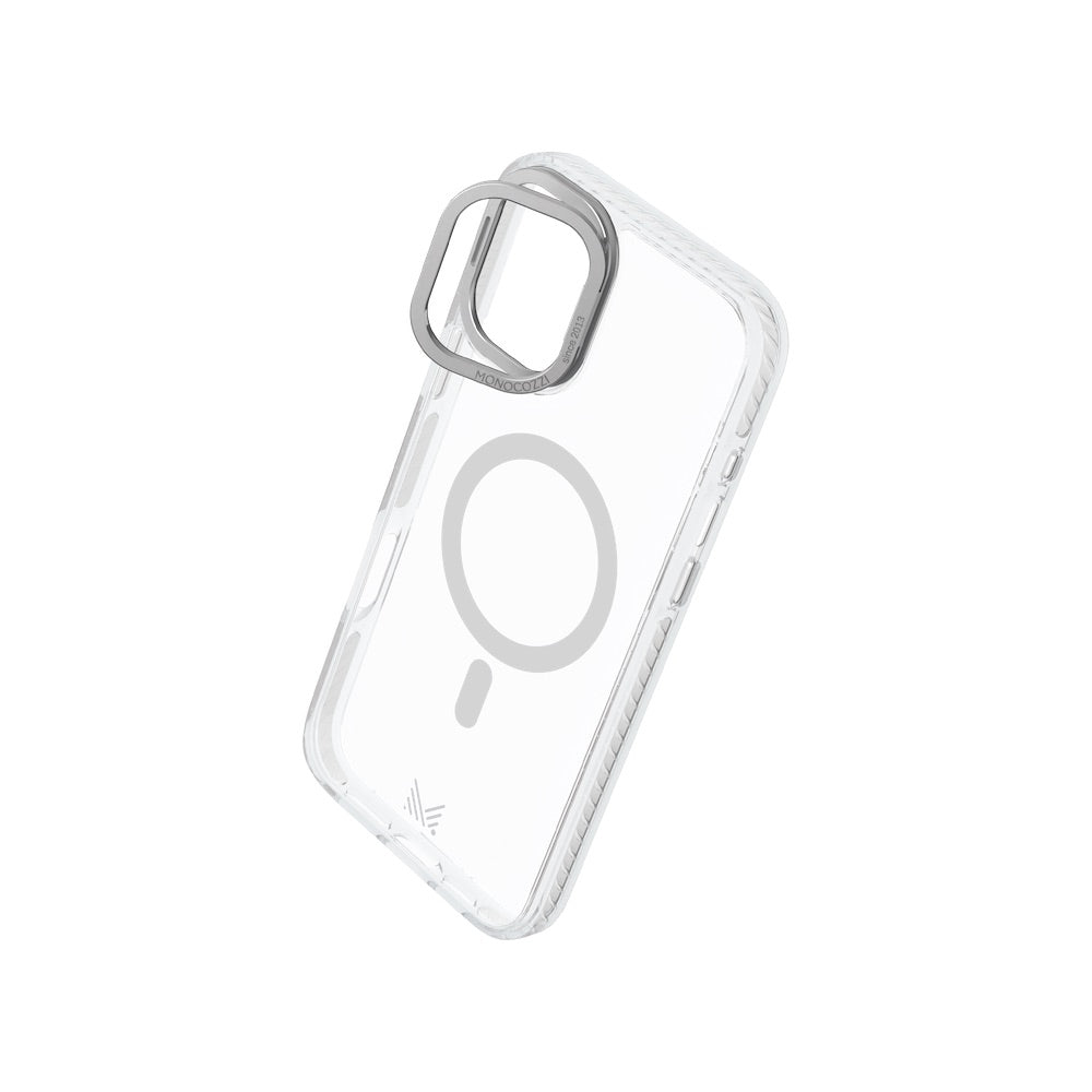 Monocozzi LUCID | Magsafe 10ft Drop Protection Lens Stand Hybrid Case for iPhone 16 Plus - Silver