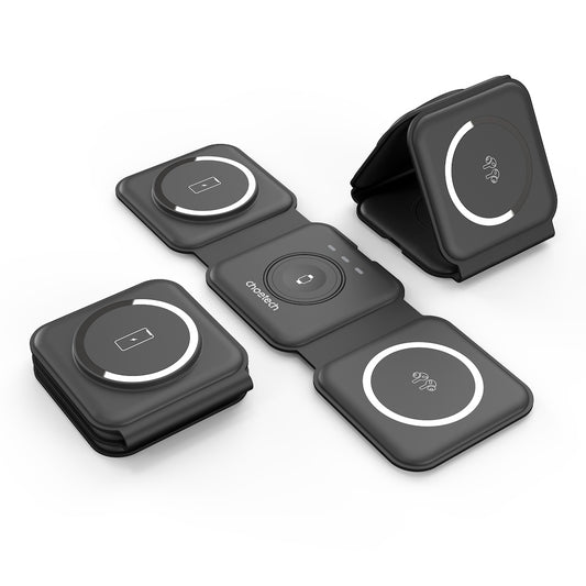 Choetech 3 in 1 Foldable and Portable Magnetic Wireless Charger - Black