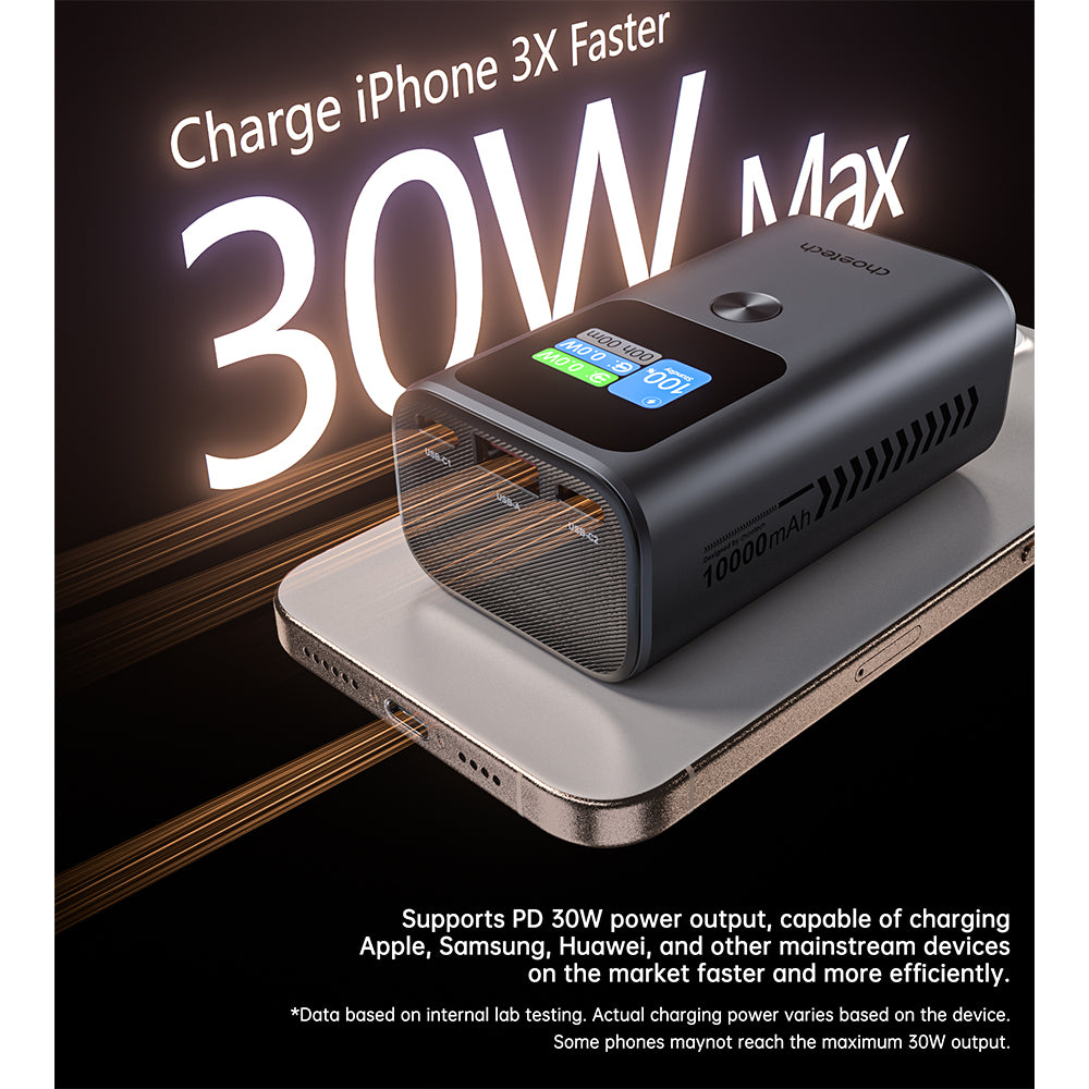 Choetech 10,000mAh PD30W 3Ports & TFT Display Aluminium-alloy Premium Power Bank