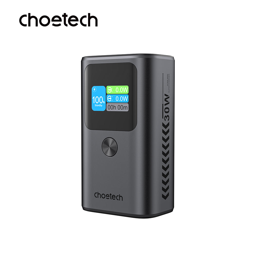 Choetech 10,000mAh PD30W 3Ports & TFT Display Aluminium-alloy Premium Power Bank