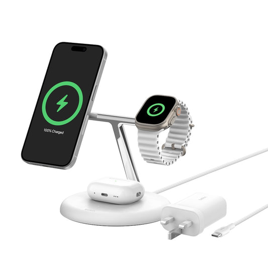 Belkin Qi2 3-in-1 Wireless Charging Stand (White)